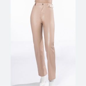 TE QUIERO HIGH RISE VEGAN LEATHER STRAIGHT LEG PANTS IN PINK